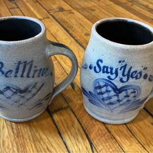 Rustic Stoneware Mugs - Blue and Tan